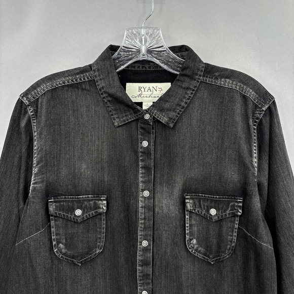 Ryan Michael Dress Womens Large Black Denim Western Shirt Tunic Crow X2067BL - Picture 2 of 14